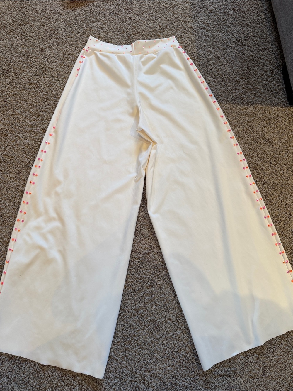 Dance Costume: Hot Pink Dance Crop Top and Cream Wide-Leg Pants Set - Picture 6 of 6